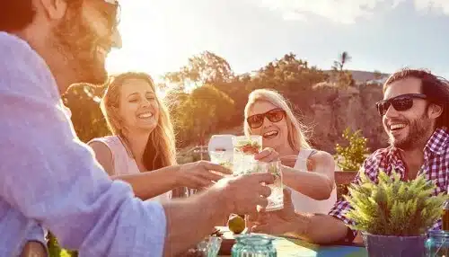 group of friends toasting